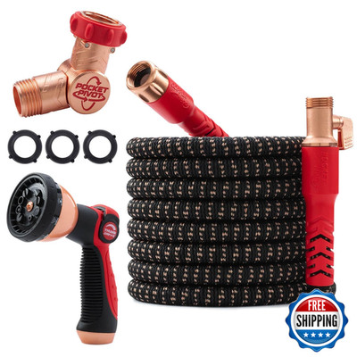 Pocket Hose Copper Head Uv W/Pocket Pivot Expandable Garden Hose 75 Ft W/10