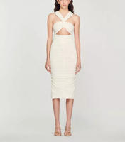 Sandro Kleid Ecru Fr 40 (De 38) Damen Strickkleid Gerafft Midi SFPRO03028