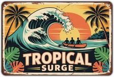 Tropical Beach Scene Tin Metal Signs Home D cor Vintage Surfing Print Aesthetic