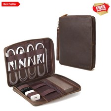 Polare Full Grain Leather Travel Cable Organizer Case Electronics Accessories...