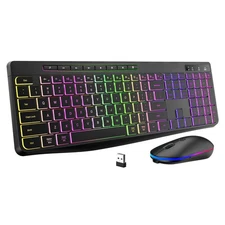 Wireless Keyboard and Mouse Combo With Backlit2.4G Full Size Ergonomic Keyboa...