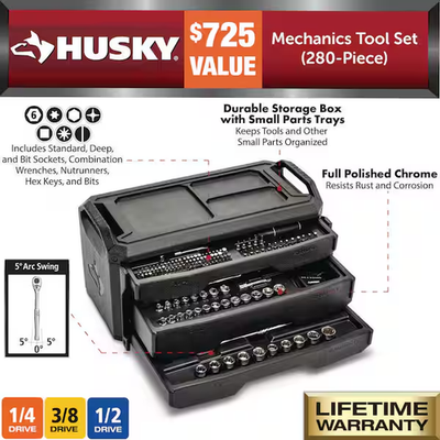 #ad Husky Mechanics Tool Set 280 Piece $89.99