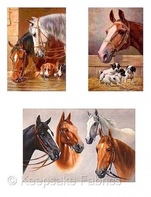 Horses & Pups Cotton Fabric Crazy Quilt Blocks Collection