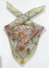WOMEN HANDKERCHIEF CHRISTIAN DIOR FLORAL PINK YELLOW COTTON POCKET SQUARE 18”