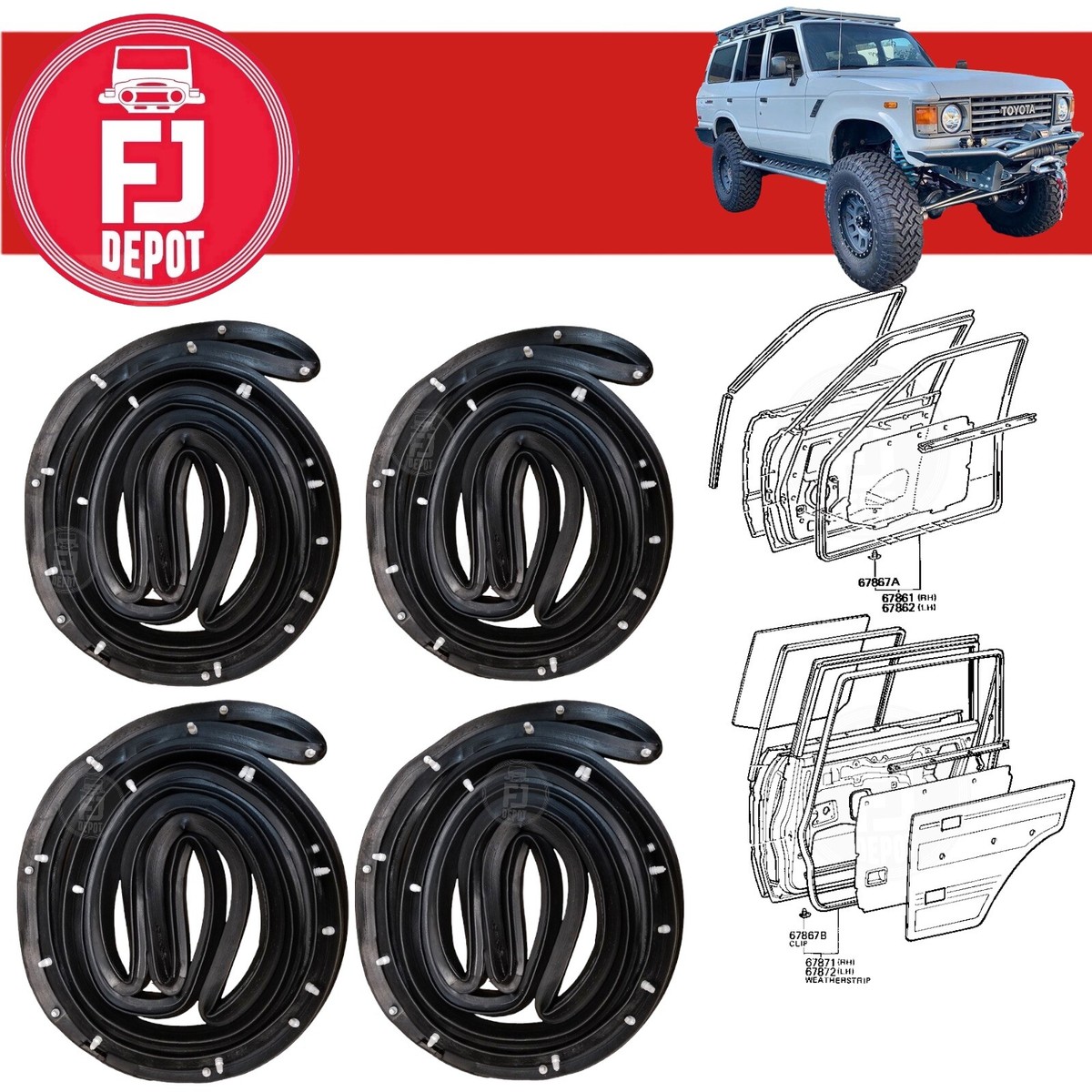 DOOR WEATHERSTRIP SEAL TOYOTA LAND CRUISER FJ60 FJ62 HJ60 FRONT
