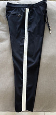 zara Navy bluemens jogger pant with side stripe in white size L drawstring waist