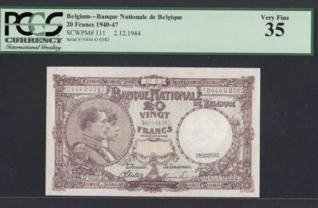 BELGIUM 20 Francs  Dec 1944/Jan 1945 • VF • PCGS 30/35 - Image 3 of 4