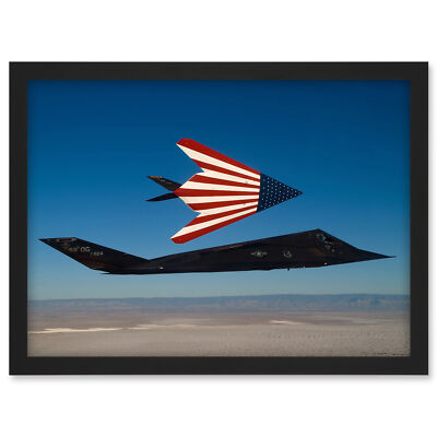USAF F-117 Nighthawks American Flag Stealth Attack Aircraft Framed Art Print A3