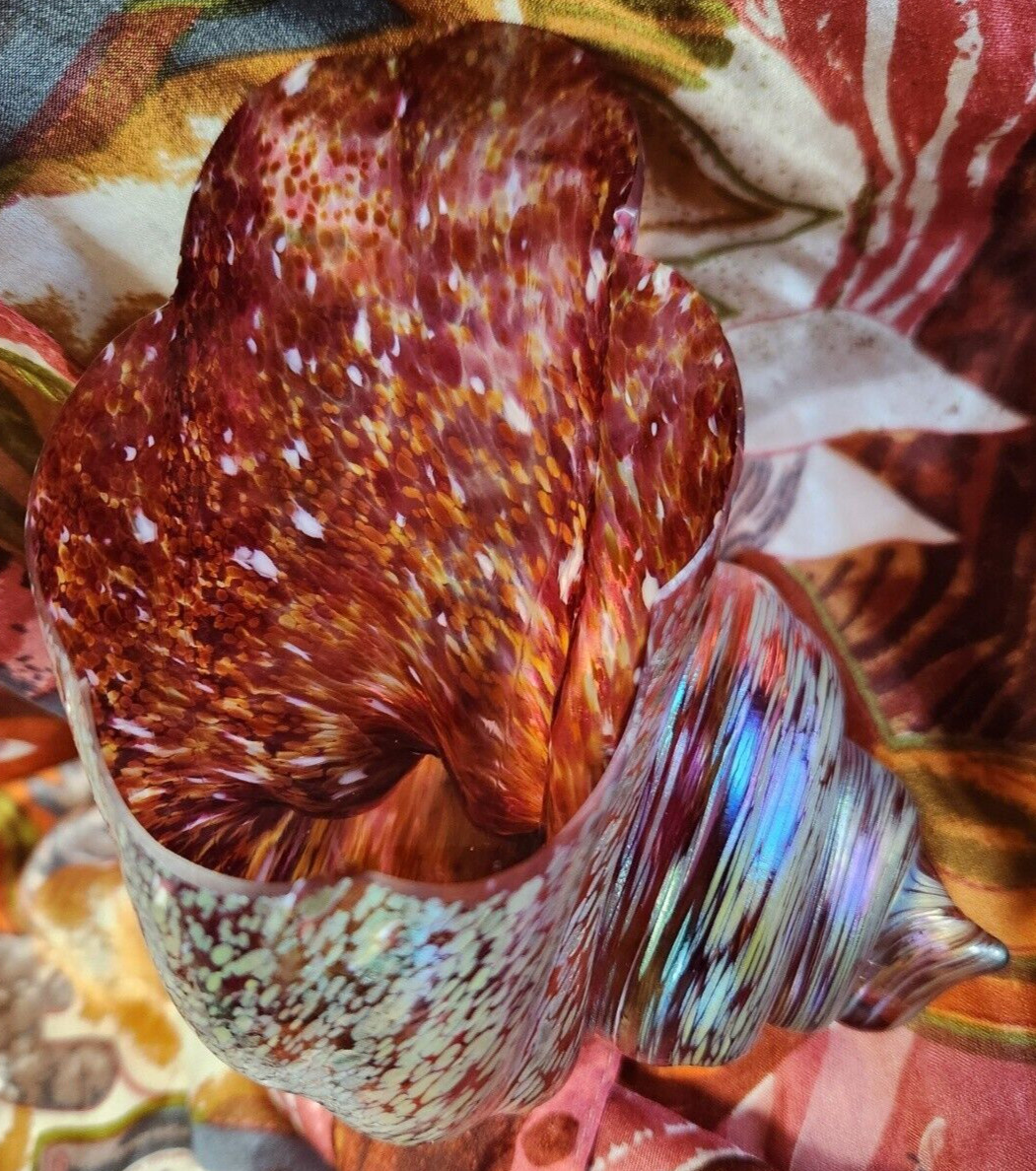 Cohn-Stone Handblown Shell Glass Paperweight Peach Gold/Purple Iridescence 2006