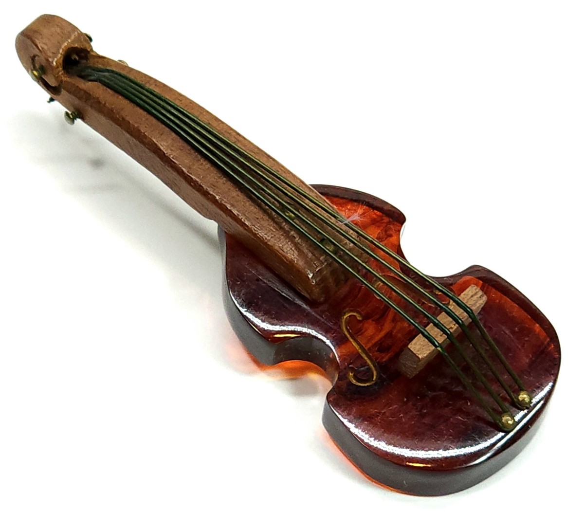 Vintage Root Beer Bakelite & Wood Figural Violin Shaped Estate 