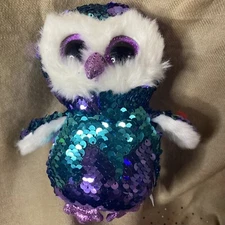 Ty Flippables Beanie Boo Sequins Moonlight The Owl 6" Plush NWT