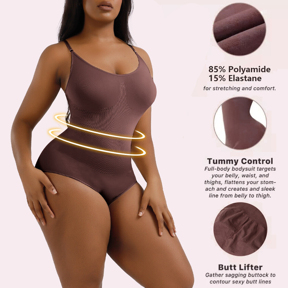 Tummy Control Shapewear Bodysuits for Women - Seamless Compression  Spaghetti Strip Body Shaper Thong