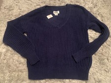 Victoria Secret PINK Cozy Knit Pullover V-Neck Sweater Sz L Navy Blue