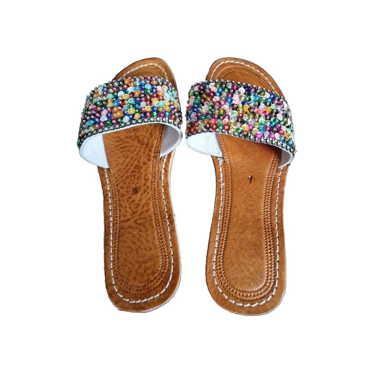 Sandales Femmes En Cuir Marocain Faites Main – Bleu – Taille UK7 (41) – Style Boho