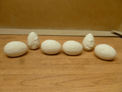C-0159 Set of (6) Embossed Easter Eggs 2.5'' tall Ceramic Bisque U Paint