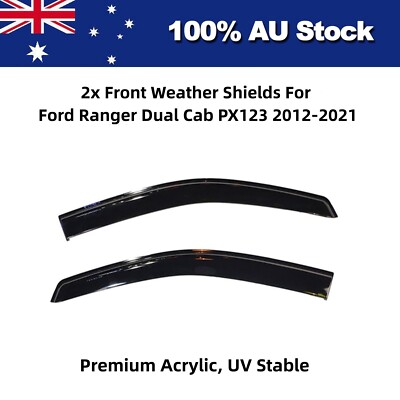 2x Front Weathershields Window Visor for Ford Ranger Dual Cab PX MK123 ...