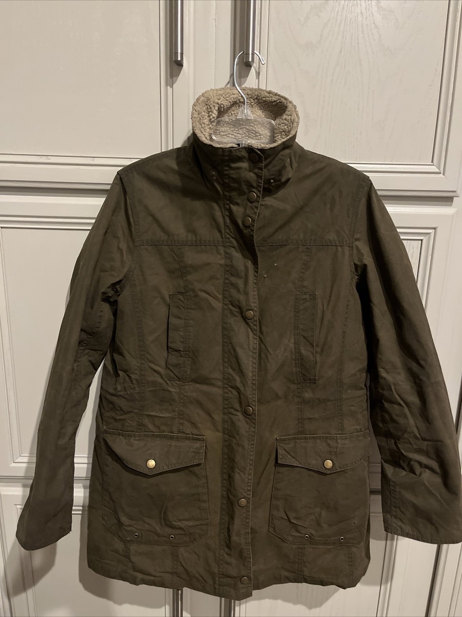 BARBOUR Winter Force Parka Waxed Jacket Womens UK 14 ,US 10 Fleece