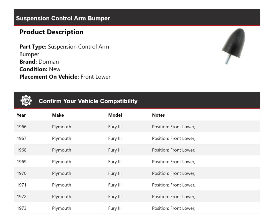Brazo de control de suspensión delantero inferior para Plymouth Fury III Dorman 1966-1973 Foto 2 de 4