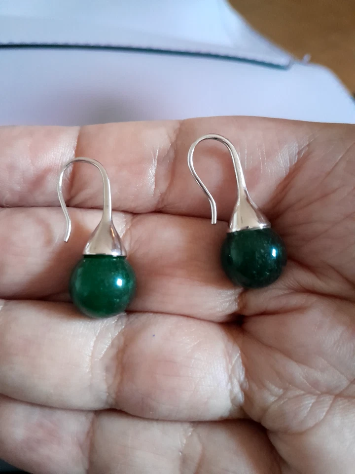 ORECCHINI GIADA VERDE NATURALE E ARGENTO 925 PENDENTI DI PERLE DI GIADEITE VERDE - Immagine 4 di 4