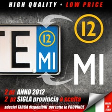4 Adesivi per TARGA AUTO sigla PROVINCIA e ANNO 2012 auto stickers