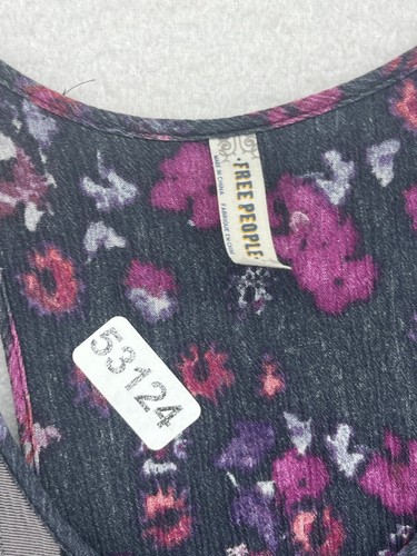 FREE PEOPLE Tank Top S Snap Out Of It Floral Crinkle Ruffle Racerback Black - Picture 15 of 15