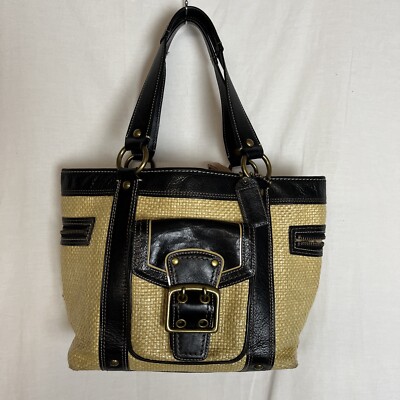 Coach Legacy Leather Trim and Straw Tote Bag Purse | eBay