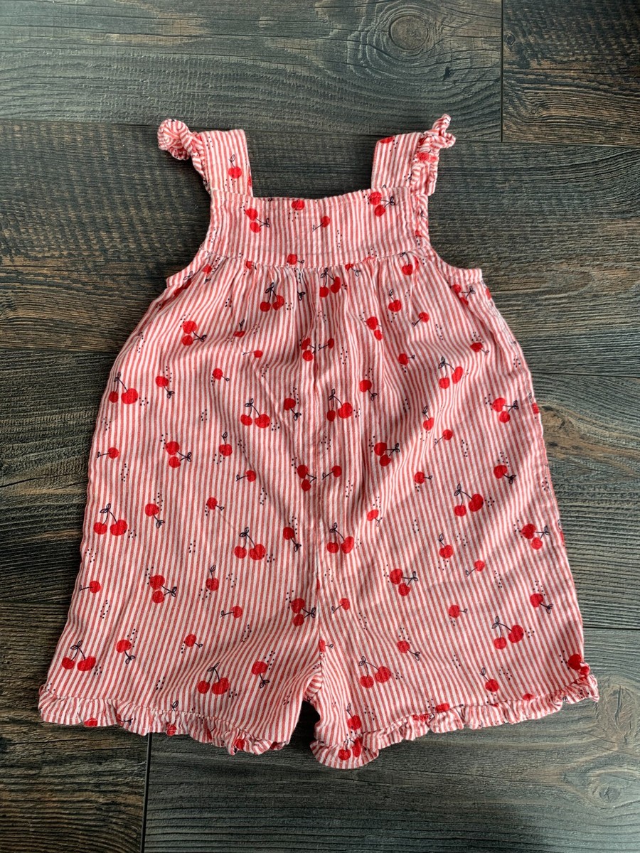 F+F TESCO BABY GIRLS RED STRIPED CHERYY PRINT PLAYSUIT YRS