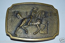 Vintage Horse Cowgirl Equestrian Solid Brass BTS Belt Buckle Rare