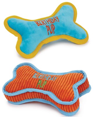 Happy Pup Birthday Bone Dog Toys Corduroy Plush or Set Fun Chew Play or Fetch 8"