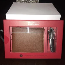 PERRY ELLIS PORTFOLIO BROWN PASSCASE CORKSCREW KEY CHAIN SET LEATHER WALLET NWT