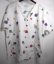 Angelica Woman's Size XL/XG Nurse Hearts Theme Scrub Top Short Sleeve w Pockets