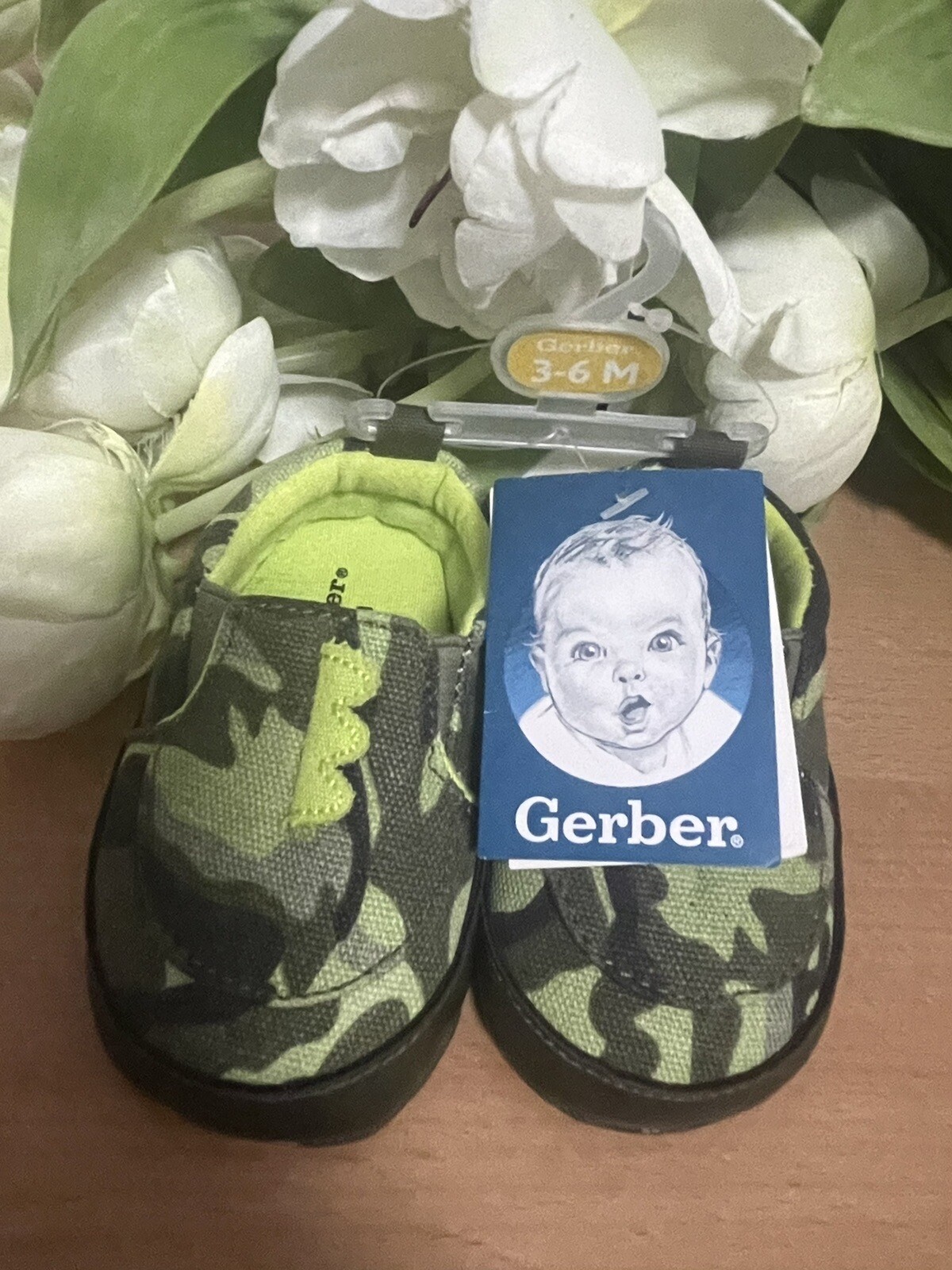 Gerber Baby Boy Dinosaur Soft Sole Crib Shoe Camouflage Green 3/6 Mo. Brand New