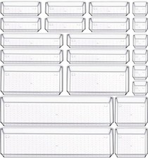 22 Pcs Drawer Organizer Bins, Acrylic Non Slip Kitchen Drawer 22 Pack