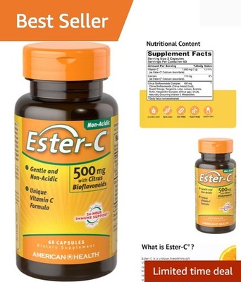 Natural Ester-C 500 mg with Citrus Bioflavonoids - 60 VCaps for Immune Boosting