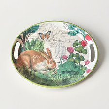 Michel Design Works Oval Metal Serving Tray Handles Floral 16"