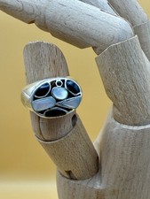 Vintage Onyx And Mother Of Pearl Ring Size 7.5
