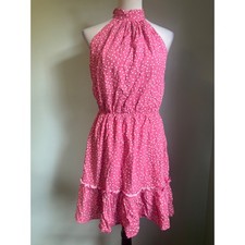 Y2K Pink Polka Dot Halter Neck Ruffle Mini Dress Small NWT preppy dainty flowy