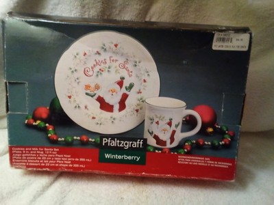 PFALTZGRAFF COOKIES AND MILK FOR SANTA SET, WINTERBERRY DESIGN, NEW IN BOX