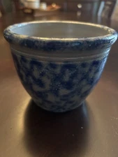 Vintage ELDRETH POTTERY   Salt Glazed Stoneware Bowl 1995 Signed Sponge Blue