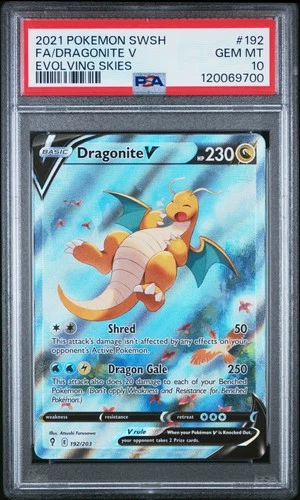 2021 Pokemon Evolving Skies Dragonite V #192 GEM MT PSA 10 Alternate Full Art
