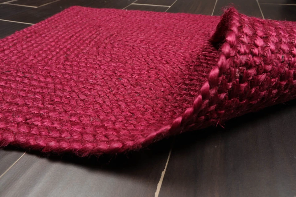 Alfombra de yute trenzada 2x3 hilada a mano alfombra moderna y contemporánea Borgoña Foto 4 de 4