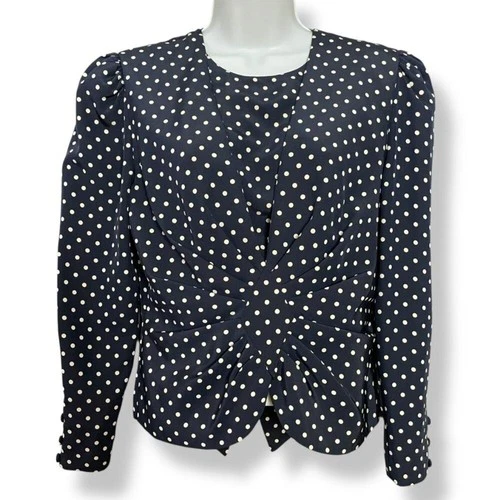 Patio Wear Blouse Polka Dot Japanese Navy Blue Retro Style Diamond Front Buttons