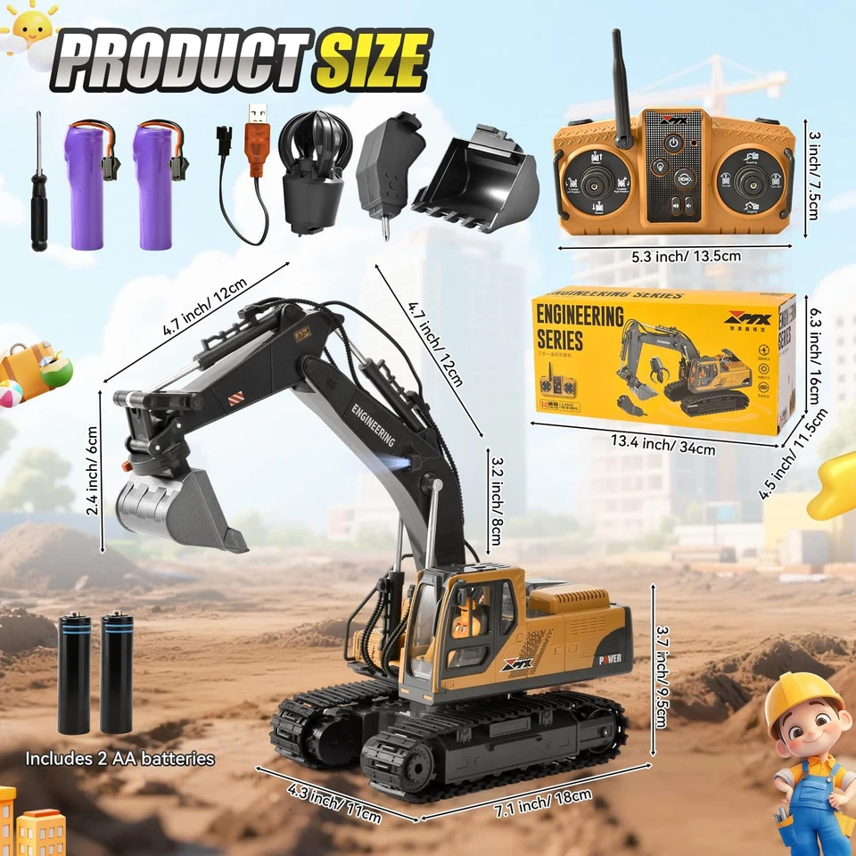 LTFIOON 3-in-1 Ferngesteuerter RC Bagger mit Metallener Schaufel Greifer Bohr... - Bild 2 von 4