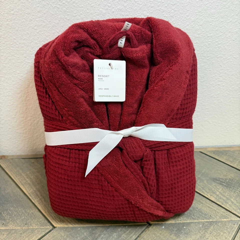 BATA RESORT TEJIDO GOFRE GRANERO CERÁMICA TALLA L ROJA ~ HIDROALGODÓN ~ BATA DE NAVIDAD Foto 3 de 4