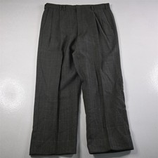 Vtg Bespoke 33x28 Black Gray Birdseye Tweed Wool Pleated Full Cut Mens Pants