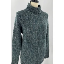 COS Wool Alpaca Mock Neck Sweater Gray Black Green Marl Pullover Small 