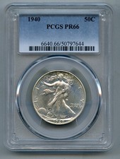 1940 Liberty Walking Silver Half Dollar PCGS PR 66