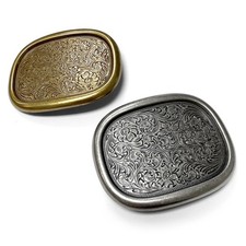Oval Raised Edge Buckle Floral Scroll Engraved Buckle Fits 1-1/2" 38mm Strap
