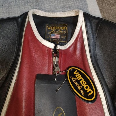 Vanson One Star Leather Jacket No Patches Rare Black/Red Size 38