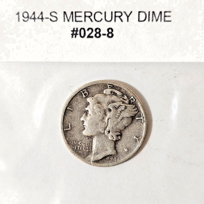 1944-S Mercury US Dime- 10c FV 90% Silver Circulated Collectible Free Shipping